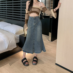 <span class=keywords><strong>Jupe</strong></span> <span class=keywords><strong>longue</strong></span> <span class=keywords><strong>en</strong></span> denim pour femmes modestes jupes décontractées robe <span class=keywords><strong>en</strong></span> <span class=keywords><strong>jean</strong></span> <span class=keywords><strong>évasée</strong></span> mince Streetwear jupes <span class=keywords><strong>en</strong></span> <span class=keywords><strong>jean</strong></span> midi taille haute - Product Image 1