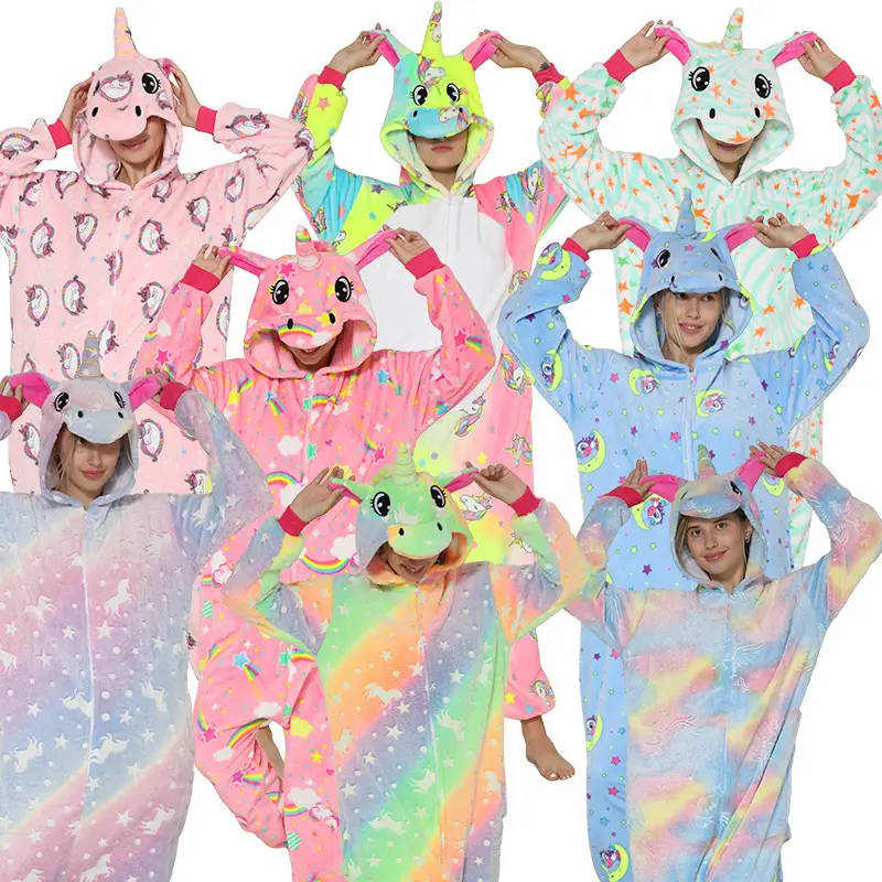 Sample Available Unicorn Pajamas Cartoon Animals Cute New Adult Home Clothes Hoodie Blanket