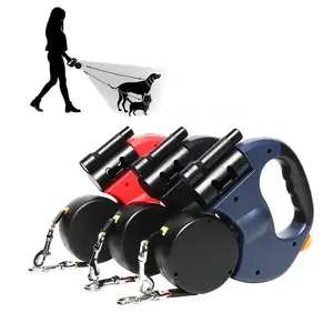 Correa para mascotas retráctil reflectante para dos perros, correas para perros dobles automáticas antienredos de 360 grados con luz LED, correa duradera para caminar para perros - Product Image 1