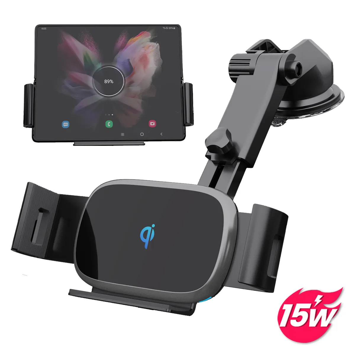 Automatic 15w Qi Car Wireless Charger Fast Wireless Car Charger For Samsung Galaxy Fold Z Dual Coil Sensor Car Charger Mount