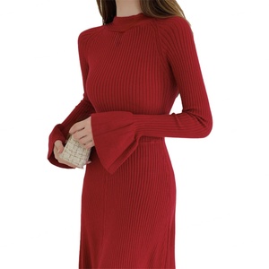 เดรสไหมพรมคอทรงกลม แขนบาน สีพื้น เรียบหรู สไตล์ลำลอง สำหรับผู้หญิง คุณภาพสูง รับผลิตตามสั่งขายส่ง (OEM) - Product Image 2