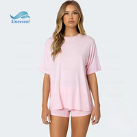 Ensemble deux pièces décontracté pour femme en polyester et coton, col rond, séchage rapide, respirant, écologique, extensible, anti-boulochage, haut et short