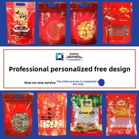 Sacs cadeaux rouges personnalisés pour le Nouvel An, sachets refermables à fermeture éclair pour noix, en-cas, bonbons, chewing-gums, aliments en conserve