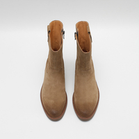 Bottines mi-mollet en cuir véritable marron pour femmes, chaussures décontractées confortables à fermeture éclair pour un usage quotidien, chaussures élégantes pour femmes