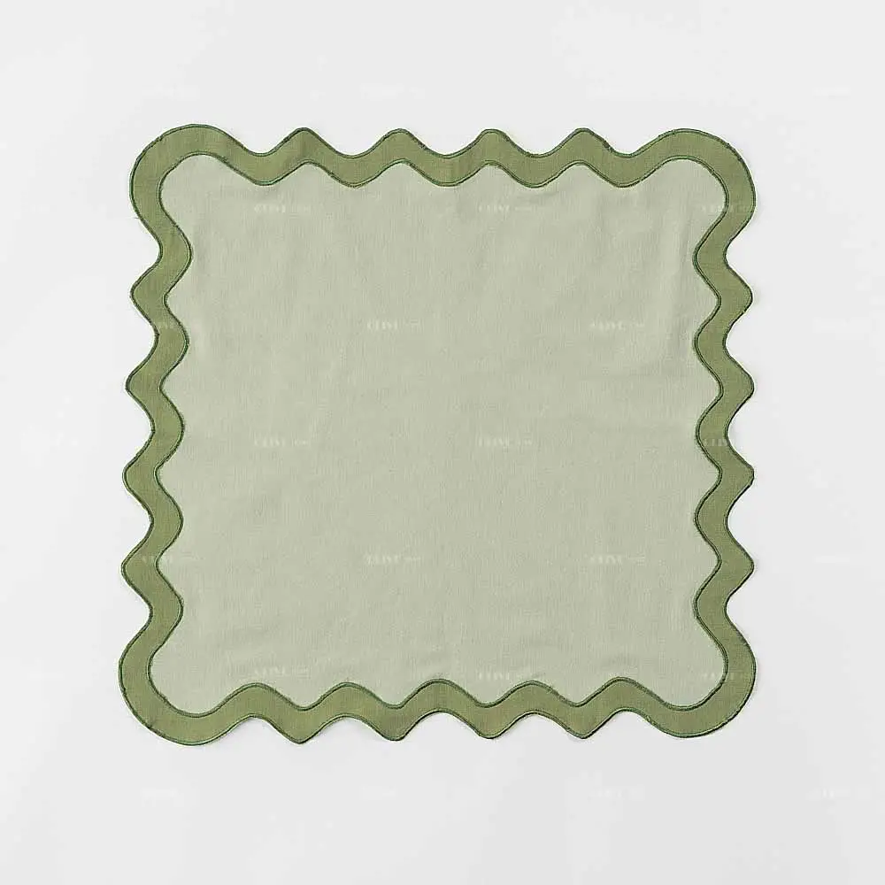 Superweiche gemütliche olive grüne Tischwäsche Tischbildstickerei handgefertigte Skelch-Schnitte-Tischdecke mit Rick-Rack für Hochzeit Geburtstag