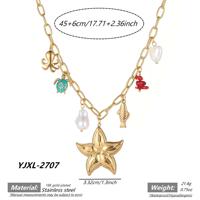 Collier Bohème Océanique Baroque avec Perles et Breloques, Plaqué Or 18K, en Acier Inoxydable, Pendentifs Étoile de Mer, Pieuvre, Tortue, Poisson, Bijoux