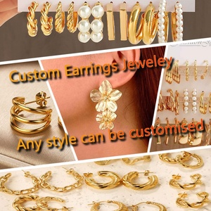 Boucles d'oreilles créoles grandes et personnalisées en acier inoxydable plaqué or 18 carats avec perles et fleurs, étanches, pour femmes - Product Image 2