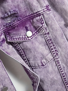 Giacca in Denim viola da uomo, cappotto Casual in jeans strappati con colletto classico e tasche Multiple - Product Image 5