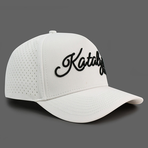 Casquette de golf imperméable Hydro pour <span class=keywords><strong>homme</strong></span>, performance respirante, blanche, en maille découpée au laser, logo brodé, 5 panneaux, visière incurvée, snapback - Product Image 1