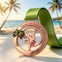 Medalla giratoria personalizada de aleación de zinc con purpurina para recuerdo, gimnasia, danza y carreras, con cordón.