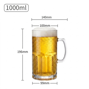 <span class=keywords><strong>Chope</strong></span> à <span class=keywords><strong>bière</strong></span> <span class=keywords><strong>1L</strong></span> <span class=keywords><strong>de</strong></span> qualité bar, avec poignée, en verre transparent robuste, idéale pour les pubs, bistrots, la restauration et l'usage domestique – Meilleure vente - Product Image 6
