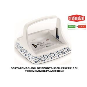 Servilletero Horizontal TOSCA en Blanco/Azul Palacio, Elegantes Anillos para Servilletas - Product Image 1