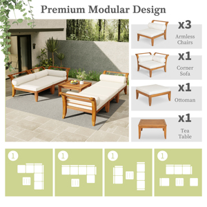 Ensemble de canapé modulaire d'extérieur <span class=keywords><strong>TOPMAX</strong></span> en bois d'acacia et teck beige en forme de L avec 5 coussins et ottoman - Product Image 3