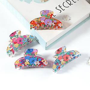 Pinces à cheveux de haute qualité en gros, grandes, style rétro, motif requin avec motif floral simple, pinces à cheveux style rétro doux - Product Image 2