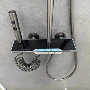 Set de Ducha Empotrado en Pared, Rectangular, Cromado, con Rociador de Masaje y Lluvia, 4 Velocidades, Botones Presurizados, Estante Grande - Product Image 3