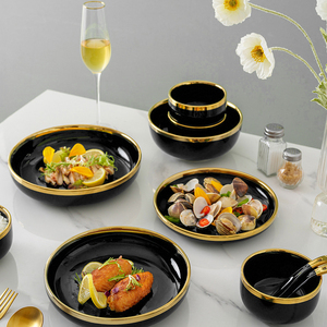 Piatti rotondi neri luminosi di lusso <span class=keywords><strong>con</strong></span> piatti ceramici 7/8/9/10/12 pollici <span class=keywords><strong>con</strong></span> piastra in ceramica 7/8/9/12 pollici - Product Image 3