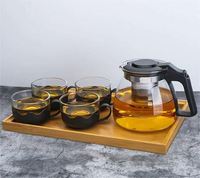 Théière en Verre Fleurie Cinq Pièces Grande Capacité Filtre Ménager Service à Thé Kung Fu Vaisselle Restaurants Cafés & Thés