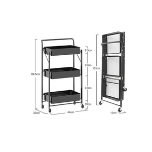 Estante de almacenamiento giratorio para el hogar, carrito de fruta plegable, mueble organizador de vajilla móvil, color negro - Product Image 5