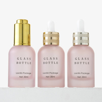 Flacon compte-gouttes en verre rose givré de luxe 30 ml, flacon vide pour sérum visage avec impression sérigraphiée