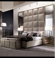 Lit King Size de Luxe en Bois pour Adultes, Tissu Confortable et Rembourrage Doux, Design Moderne, Mobilier de Chambre d'Hôtel, Fabriqué en Italie