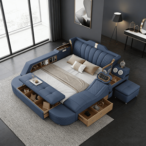 Lit en cuir de style européen, taille Queen ou King, avec fonction <span class=keywords><strong>massage</strong></span>, inclinable, rembourré, luxueux, moderne et intelligent - Product Image 3