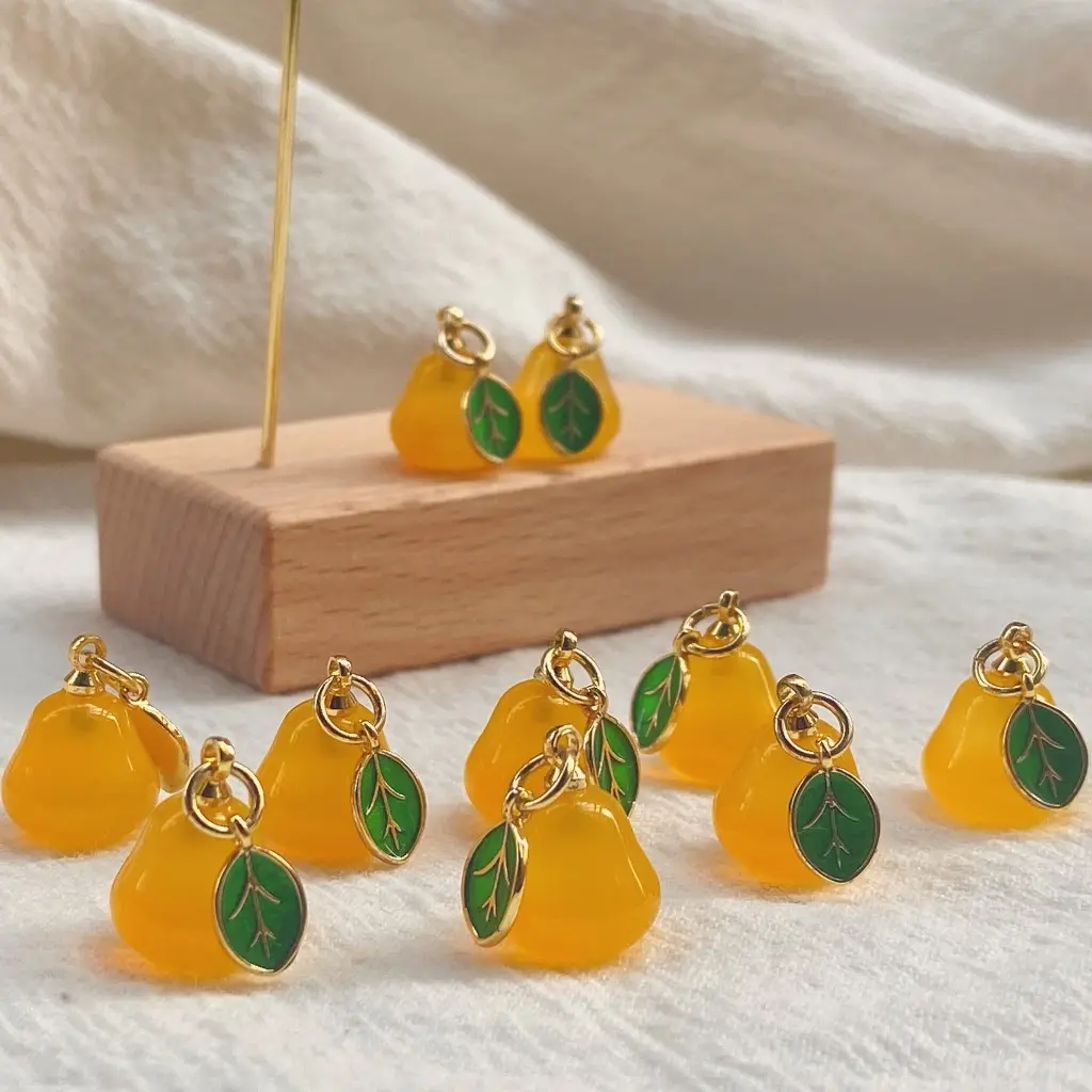 Gelang Kalung Anting pesona pembuatan anting batu akik kuning alami bandul buah batu permata pir oranye bentuk liontin jimat