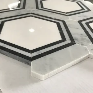 Шестигранная черно-белая мраморная мозаика, напольная плитка для ванной