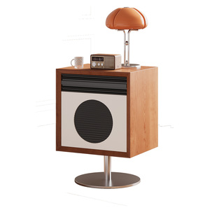 Mesita de noche vintage estilo Bauhaus con almacenamiento y gabinete giratorio para sala de estar o dormitorio. - Product Image 1