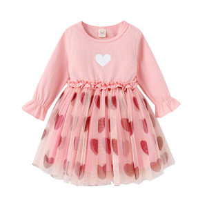 Baby Clothes Spring Long Sleeve Heart Print Tulle A-line Girls Dresses <b>Cute</b> Kids Clothing Ruffles Dresses for Girls - Product Image 3