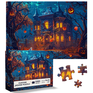Puzzle personnalisé d'Halloween OEM ODM 1000 pièces en papier – Scène de manoir hanté – Cadeau de vacances pour adultes et familles - Product Image 3