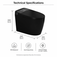 WC intelligent moderne de luxe avec bidet intégré, chasse d'eau automatique à commande au pied, en céramique noire mate
