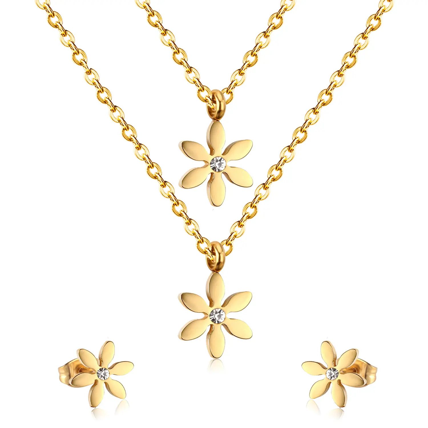 Asonsteel Set di gioielli in acciaio inossidabile placcato in oro con collana e orecchini