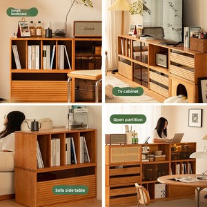Mueble Combinado de Madera de Cerezo Maciza, Estilo Japonés Multifuncional, Soporte para TV, Librería, Moderno, para Ventana, Mesita de Noche - Product Image 3