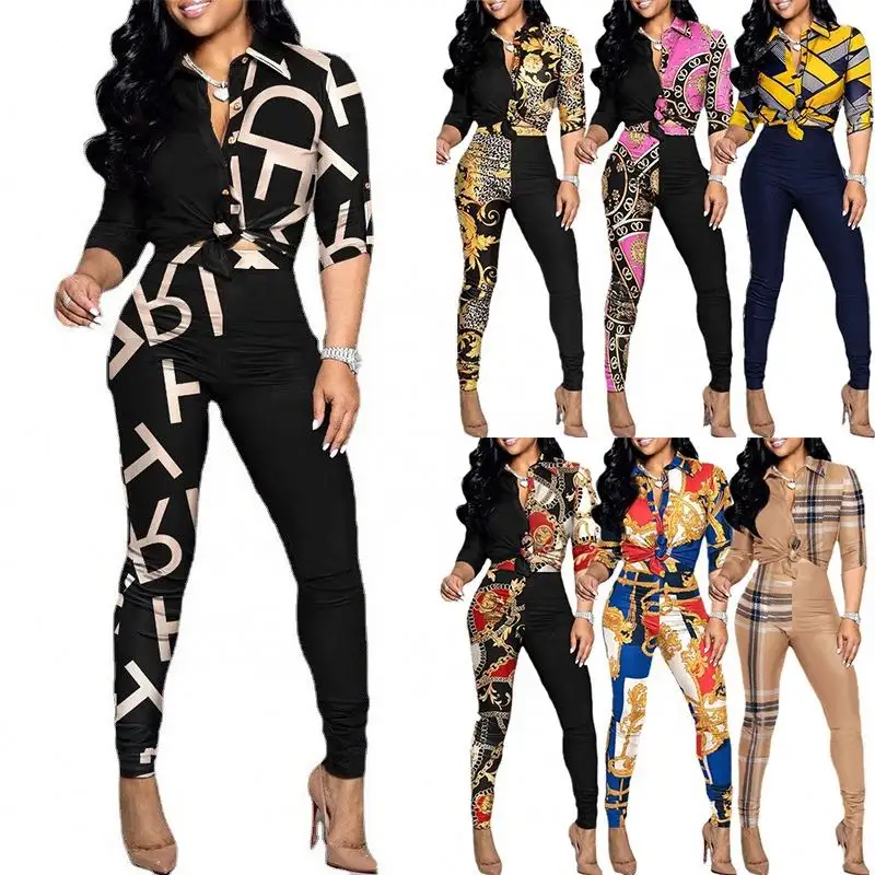 Hot sale new women fall set clothes printing long sleeve shirt two piece set women clothing 2022