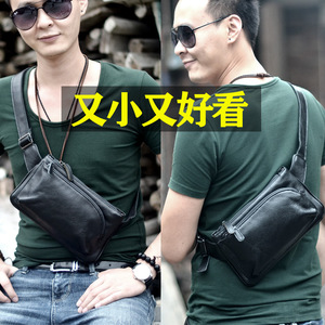 Sac de poitrine en cuir de vachette pleine fleur pour homme, grande capacité, noir uni, sac de loisirs et de voyage, sac à bandoulière et sac banane - Product Image 4