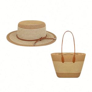 Conjunto de Dos Piezas: Sombrero de Sol con Ala y Bolso de Gran Capacidad de Paja Tejida para Viajes al Aire Libre para Niñas - ¡Promoción! - Product Image 1