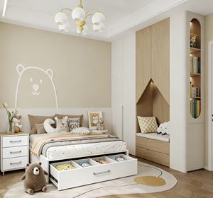2026 Custom Minimalist Kids Bedroom <b>Wardrobe</b> <b>Set</b> Wooden & White Panel with Nook Seat Storage Closet - Product Image 1