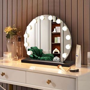 Cá nhân 12 đèn LED Tabletop Vanity gương vẻ đẹp tươi sáng vòng tròn kim loại duy nhất hình bầu dục mỹ phẩm gương cô gái trang điểm bàn gương - Product Image 1