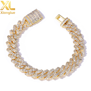 10mm Gold Plated Prong Cuban Link Chain <b>Bracelet</b> with Iced Out Baguette CZ Diamond Hop Punk Jewelry for Women and Men - Product Image 1