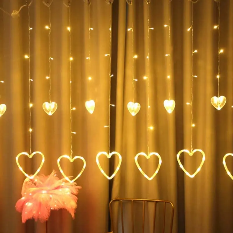 12 Hanging Double Love LED String Lights Valentine's Day Venue Decoration Props Lights Curtain Lights Room Decoration