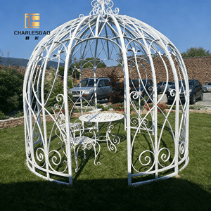 Véranda extérieure en fer forgé avec structure en acier, motifs floraux forgés, <span class=keywords><strong>abri</strong></span> de jardin de style européen pour villa. - Product Image 2