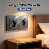 Prise murale industrielle UBARO série F 157 mm, panneau en verre trempé gris, 2 USB, 16A, double prise Schuko résistante aux manipulations