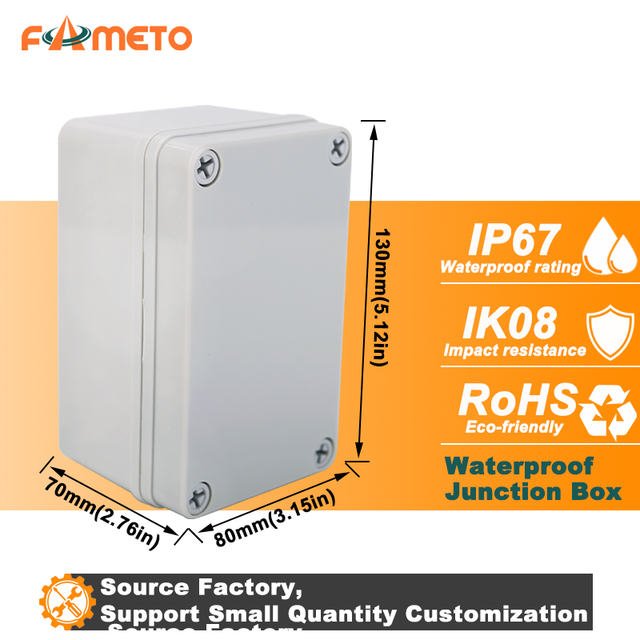 Outdoor Waterproof Junction Box 130*80*70mm ABS Plastic Low-Voltage Electrical Lithium Battery Box IP67 CE OEM ODM Supported