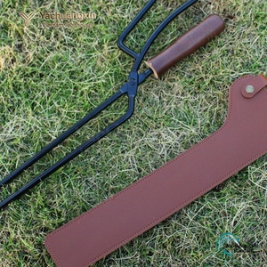 Outdoor Camping <b>Fire</b> Tongs With Wooden Handle And Leather Carry Case For Campfire Use - Product Image 4