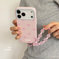 Coque de téléphone tendance à pois et nœud papillon pour iPhone 18 17 16 15 14 Pro Max avec cordon perlé, coque arrière antichoc, vente en gros