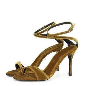 รองเท้าส้นสูงแบบเปิดนิ้วเท้าประดับสายรัดข้อเท้าหัวเข็มขัด  วัสดุกำมะหยี่นุ่มสำหรับผู้หญิง เหมาะสำหรับงานปาร์ตี้ - Product Image 1