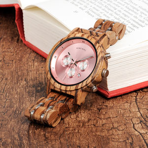 Orologio <span class=keywords><strong>da</strong></span> <span class=keywords><strong>donna</strong></span> <span class=keywords><strong>in</strong></span> <span class=keywords><strong>legno</strong></span> con cronografo sportivo ed elegante, con cinturino <span class=keywords><strong>in</strong></span> acciaio inossidabile - Product Image 2