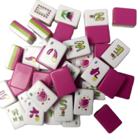 Tuiles de Mahjong Américaines Personnalisées Pliables en Acrylique Rouge Rose en Forme de Cœur pour Noël - Cartes Portables Gravées Design Premium Intérieur