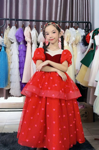 Công Chúa Cô Gái Nhung Trượt Cứng Lưới Vòng Cổ Ăn Mặc loe Lớp Và Mô Hình Trái Tim Odm Cung Cấp Cho Trẻ Em - Product Image 4