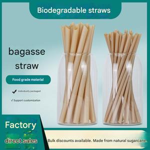 Eco Friendly <b>Biodegradable</b> Compostable Sugarcane Straws 6mm 12mm 200mm 230mm Bagasse Disposable Drinking Straw - Product Image 2